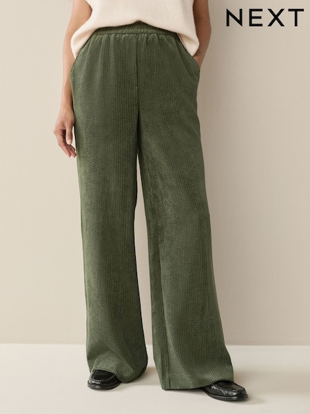 Khaki Green Wide Leg Soft Cord Trousers (W66501) | £29