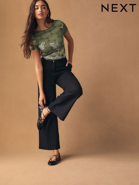 Black Smart Front Linen Blend Wide Leg Trousers (W66519) | £34