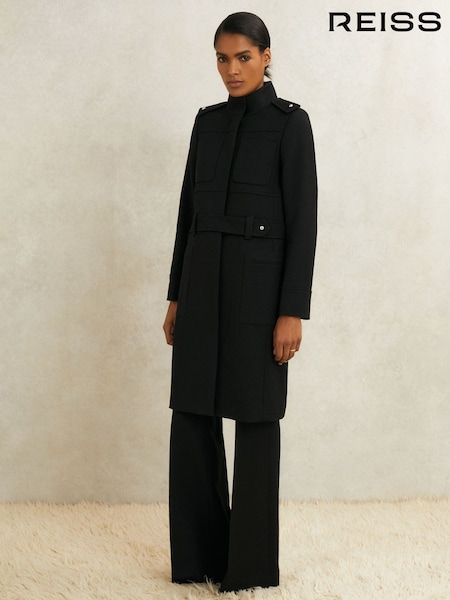 Reiss Black Ares Atelier Wool Belted Long Coat (W66527) | £495