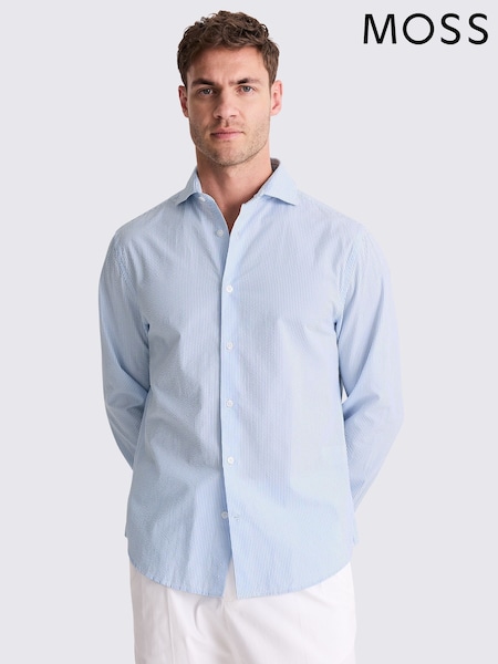 MOSS Blue Light Seersucker Stripe Shirt (W66529) | £70