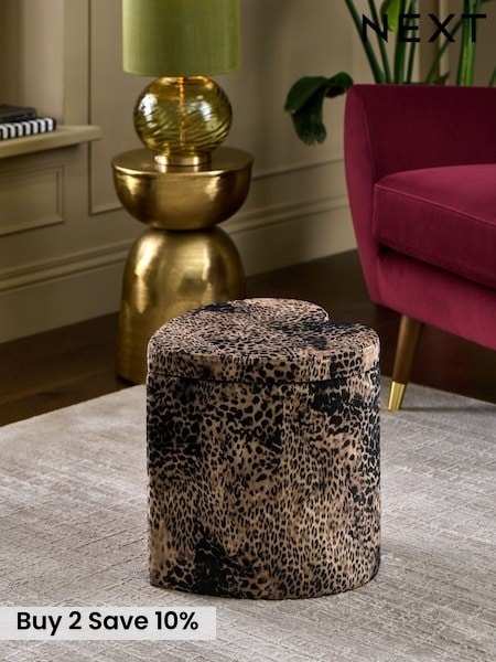 Opulent Velvet Leopard Print Valentine Storage Stool (W66658) | £90