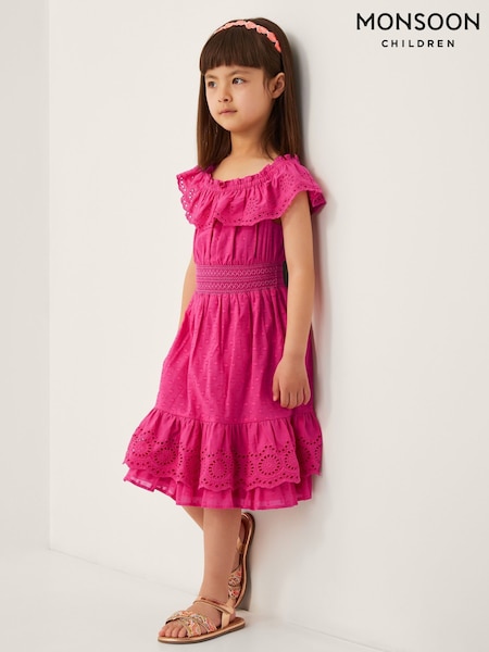 Monsoon Pink Broderie Frill Polka Dot Dress (W66685) | £30 - £35