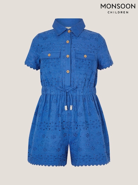 Monsoon Blue Short Sleeve Broderie Playsuit (W66687) | £34 - £39