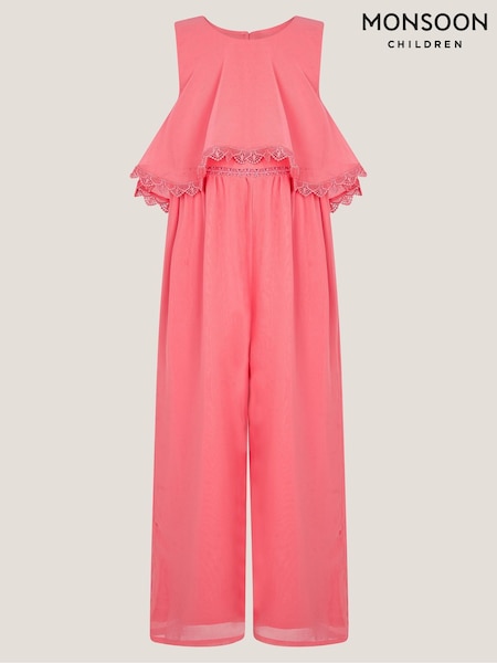 Monsoon Pink Leia Lace Trim Tier Playsuit (W66697) | £34 - £38