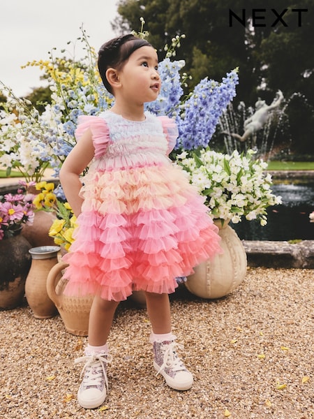 Rainbow Tiered Mesh Party Dress (3mths-8yrs) (W66735) | £19 - £25
