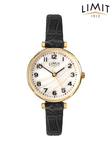 Limit  30mm Womens Round Gold Analogue Watch with Black Strap (W66774) | £25