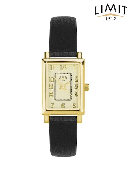 Limit Classic 20mm Womens Rectangular Gold Analogue Watch with Black Strap (W66776) | £23