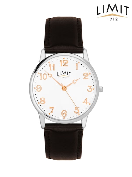Limit  38mm Mens Round Silver Analogue Watch with Brown Strap (W66793) | £25