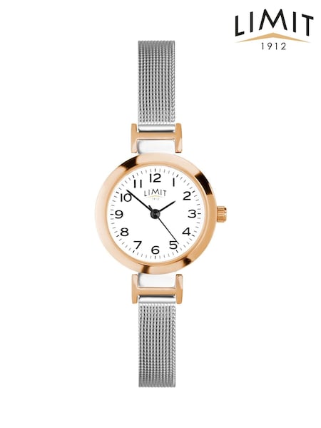 Limit  25mm Womens Round Rose Gold Analogue Watch with Silver Mesh Strap (W66797) | £30