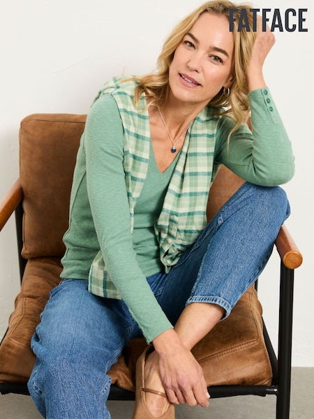 FatFace Callie Jade Green V Neck Top (W66836) | £29.50