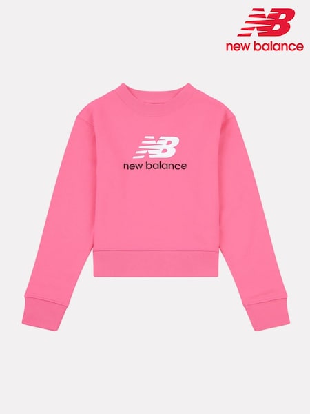 New Balance Pink Kids French Terry Stacked Logo Crew Sweatshirt (W66907) | £20 - £48