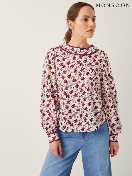 Monsoon Natural Felipa Floral Print Jersey Top (W66928) | £45