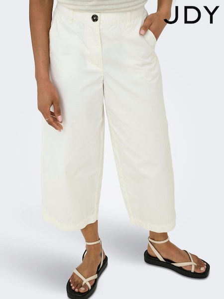 JDY White Cropped Wide Leg High Waist Trousers (W66948) | £32