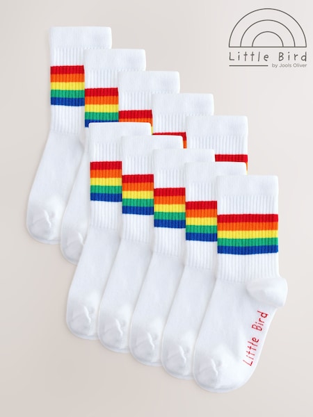 Little Bird by Jools Oliver White Bright Rainbow Stripe Tube Socks 10 Pack (W66976) | £16 - £18