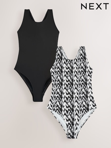 Black/Monochrome Ikat High Neck Swimsuit 2 Pack (W67028) | £40