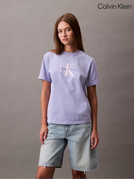 Calvin Klein Purple Monogram Logo T-Shirt (W67061) | £45
