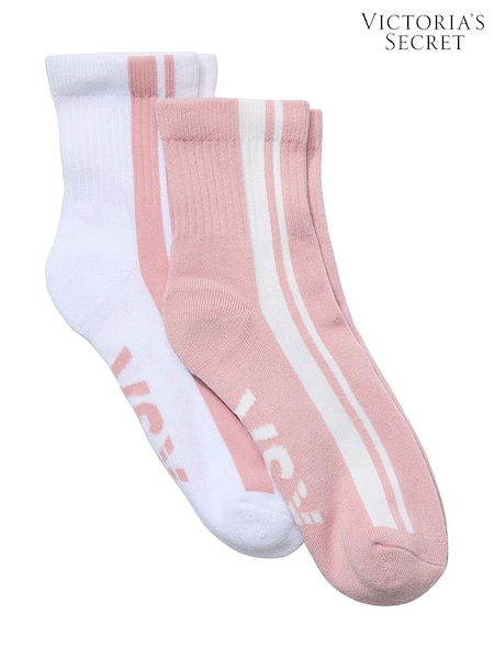 Victoria's Secret White & Bare All Pink 2 Pack Quarter Socks (W67097) | £10