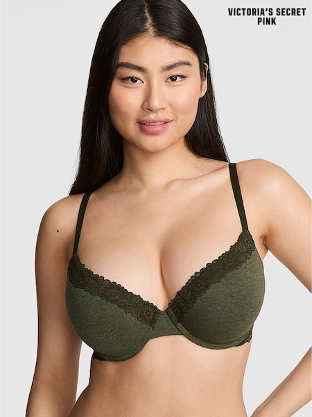 Victoria's Secret PINK Forest Green Push Up Cotton Heather Lace Trim Bra (W67100) | £29