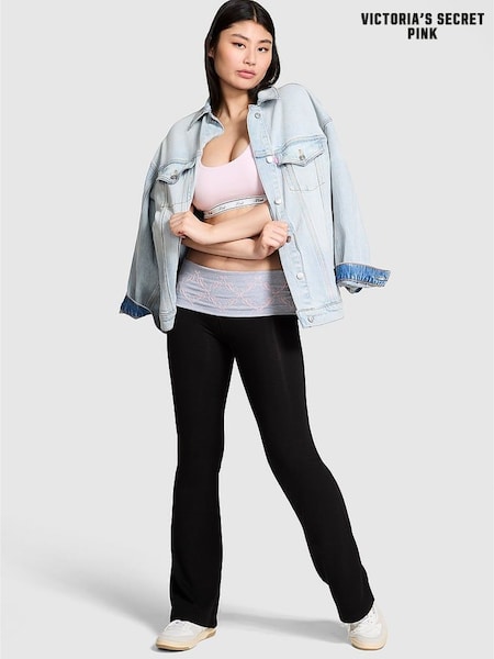 Victoria's Secret PINK Black Bows Foldover Flares Leggings (W67119) | £46