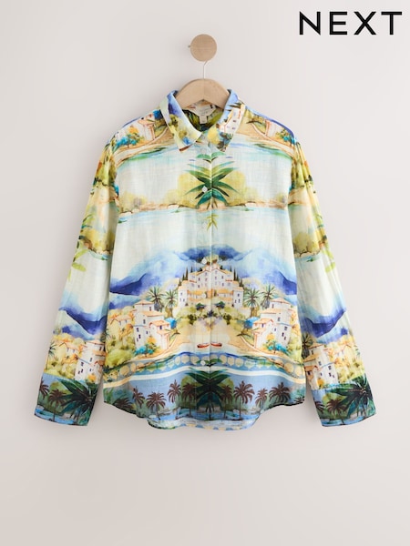 Multi Scenic Print Relaxed Long Sleeve Shirt With Linen (W67215) | £32
