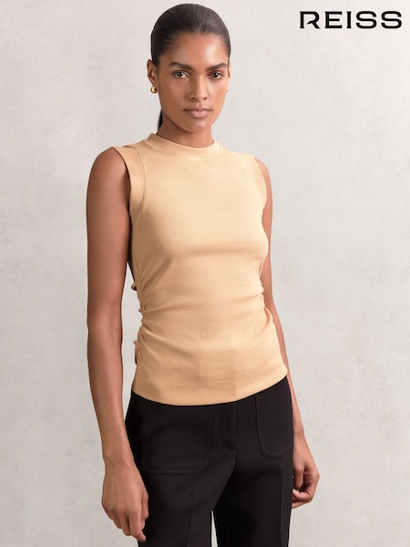Reiss Camel Trudy Fine-Rib Ruched Vest Top (W67246) | £38