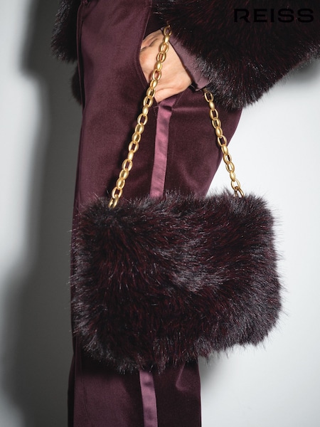 Reiss Burgundy Mila Faux Fur Shoulder Bag (W67247) | £120
