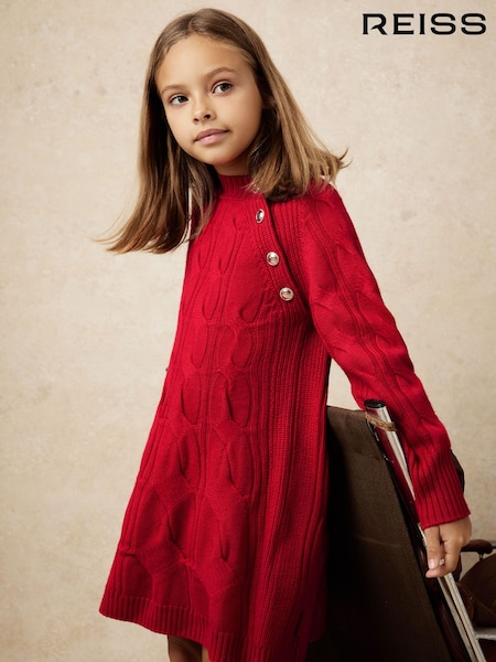 Reiss Red Harper 9-13 yrs Wool Cable-Knit Dress (W67251) | £74