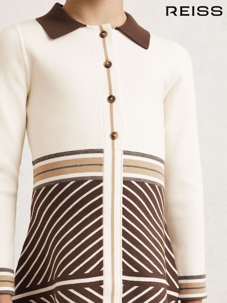Reiss Chocolate Zana Stripe-Detail Collared Knit Dress (W67280) | £74