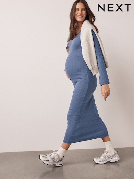 Light Blue Maternity Tie Back Ribbed Dress (W67294) | £35