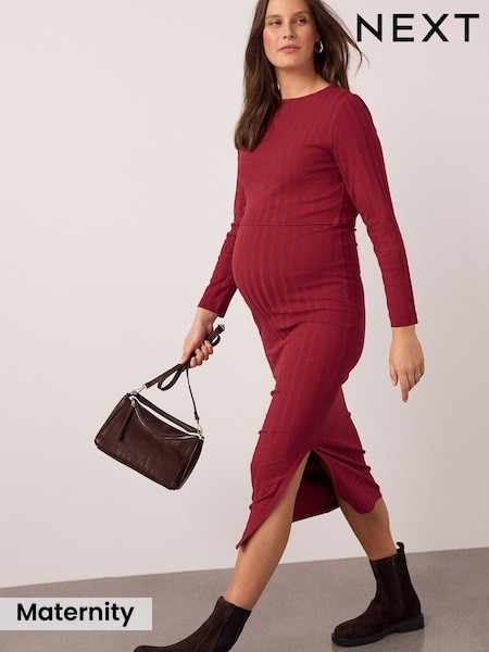 Red Maternity Long Sleeve Nursing Shelf Dress (W67300) | £38