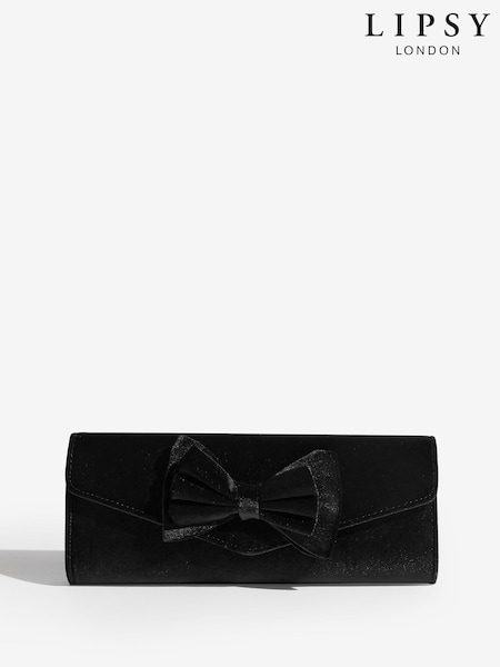 Lipsy Black Velvet Bow Clutch Bag (W67323) | £25