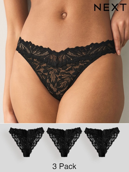 Black Tanga Ultimate Comfort Lace Knickers 3 Pack (W67353) | £20