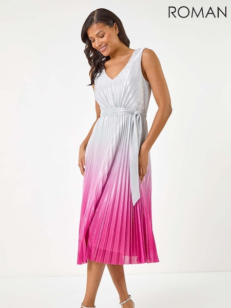 Roman Pink Pleated Ombre Midi Dress (W67357) | £78
