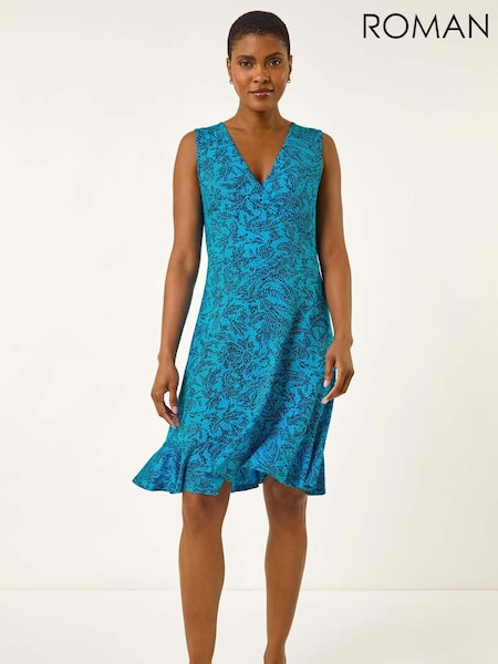Roman Blue Spot Print Wrap Dress (W67411) | £32