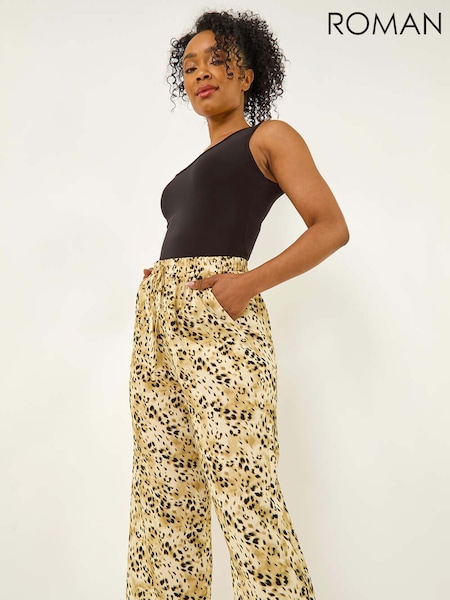 Roman Natural Petite Animal Print Cropped Trousers (W67441) | £32