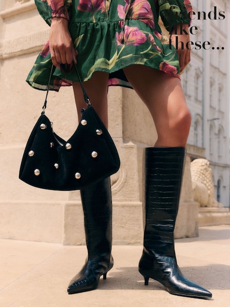 Friends Like These Black Suedette Studded Shoulder Bag (W67465) | £34