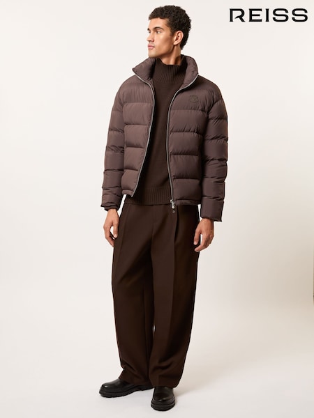 Reiss Brown Myles Monogram Quilted Relaxed Puffer Jacket (W67470) | £350