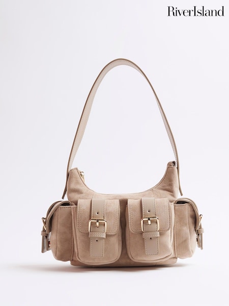 River Island Brown Faux Suede Buckle Pocket Utility Bag (W67486) | £38