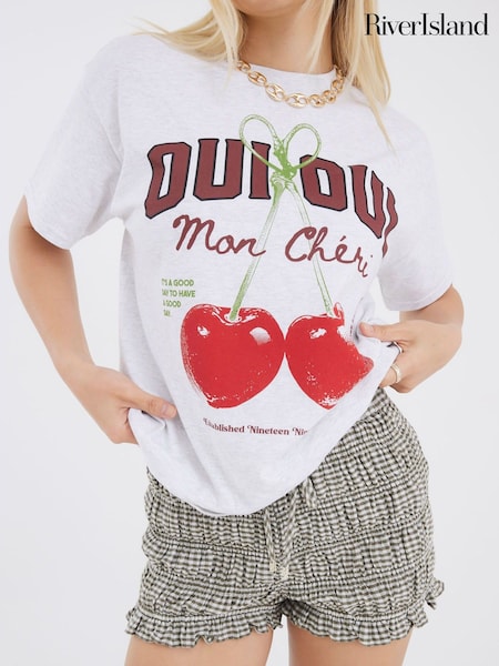 River Island White Oui Heart Printed T-Shirt (W67490) | £30