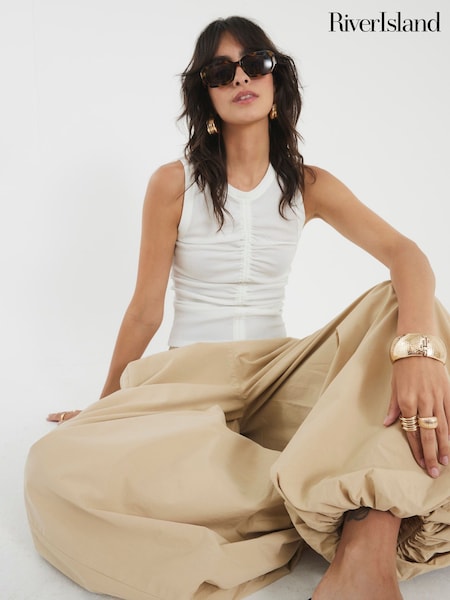White Ruched Textured Top (W67499) | £26