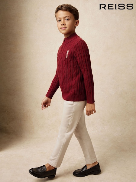 Reiss Dark Red Nollaig Wool-Blend Half-Zip Nutcracker Jumper (W67633) | £44