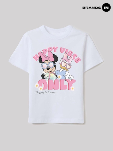 Brands In White Minnie Mouse Daisy Duck Happy Vibes T-Shirt (W67691) | £18