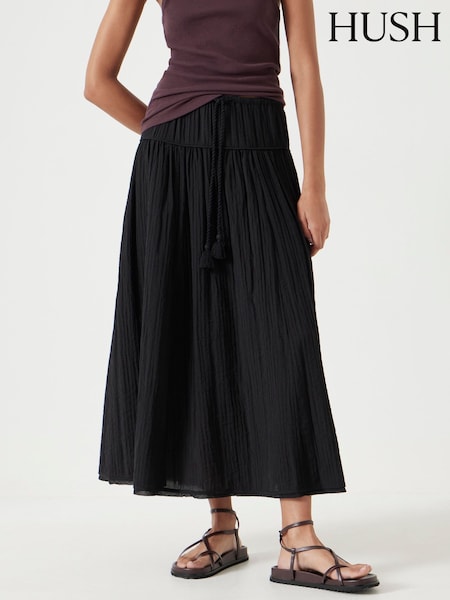 Hush Black Gathered Detail Midi Skirt (W67730) | £90