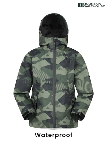 Mountain Warehouse Green Kids Ravine Lightweight Printed Waterproof Jacket (W67731) | £35