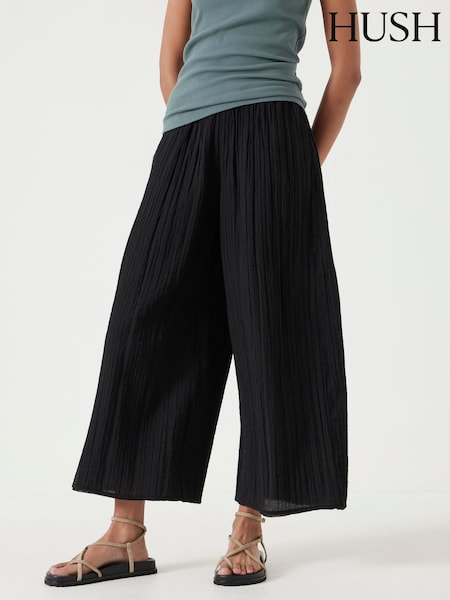 Hush Black Crinkle Wide Leg Cropped Trousers (W67738) | £80