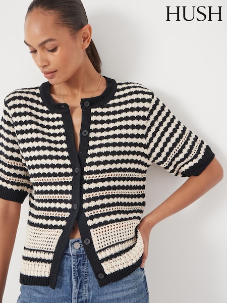 Hush White Mono Stitch Short Sleeve Cardigan (W67743) | £90