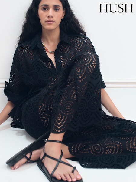 Hush Black Cotton Broderie Shirt (W67761) | £110