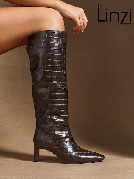 Linzi Black High Leg Uptown Slim Block Heel High Leg Boots (W67836) | £60