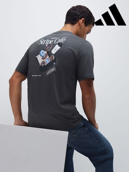 adidas Grey Coffee Cafe Donut Box Graphic T-Shirt (W67869) | £23