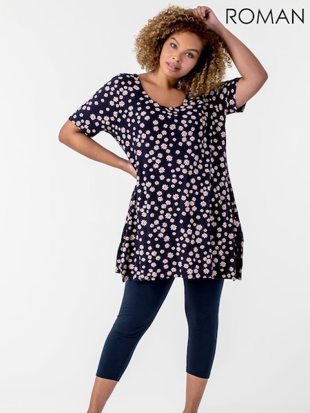 Roman Blue Curve Plain Elastic Waist Cropped Leggings (W67912) | £32